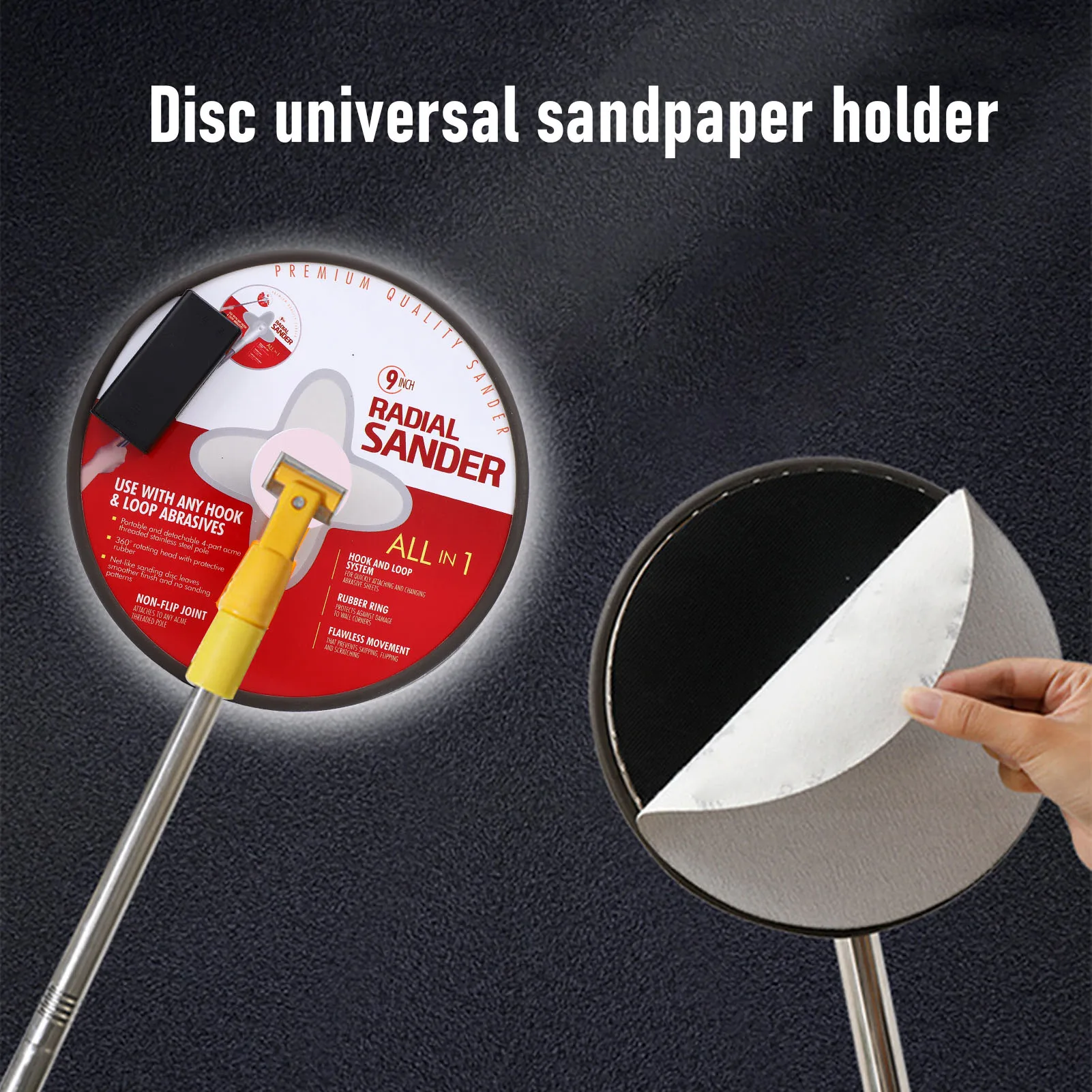 Pole Sander for Drywall Painting Projects Red Radial Round Disc with LED Light Plastic Connector