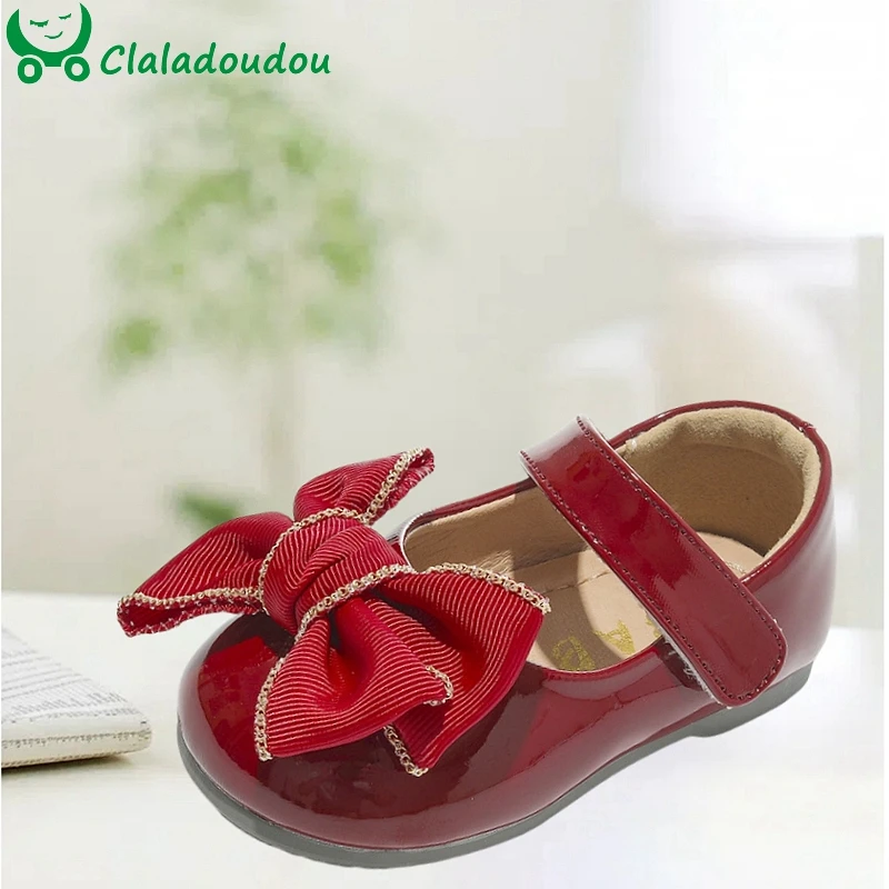 

Claladoudou Bright Patent Leather Toddler Girls Bowtie Dress Shoes Mary Jane Ballet Flats Easter Party School Princess Wedding