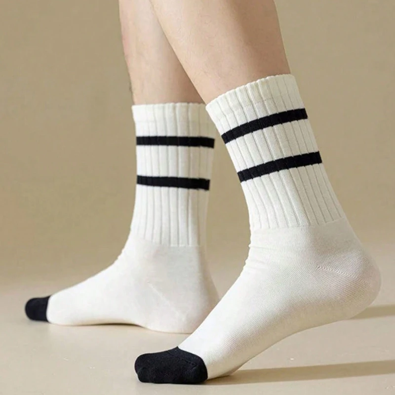 

5 пар/комплект женских полосатых носков средней длины, повседневных, дышащих, впитывающих пот, удобных, подходит для повседневной жизни