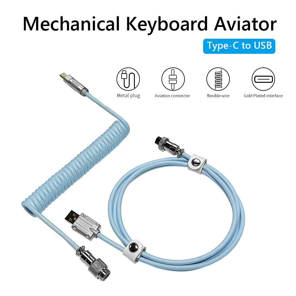 Type-C USB 1.8M Mechanical Keyboard Coiled Cable Wire Type-C to USB Cable Spiral Aviation Connector Gaming Keyboard Accessories