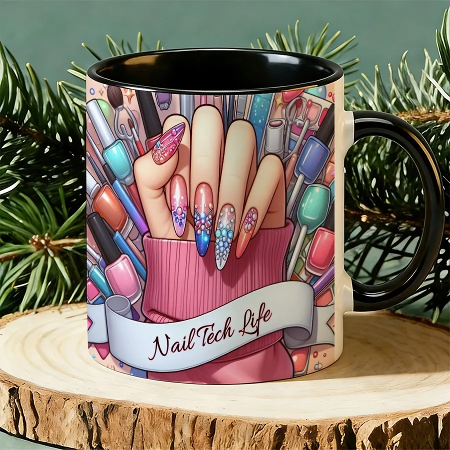 11Oz Ceramic Cup, Special for Manicurists - with Manicurist Life Pattern and Cup Mouth Design, Professional Manicurist Easy Cup, Suitable for Manicurists, Beauticians, Salon Gifts, Manicurist Birthday Gifts (no Assembly Required)