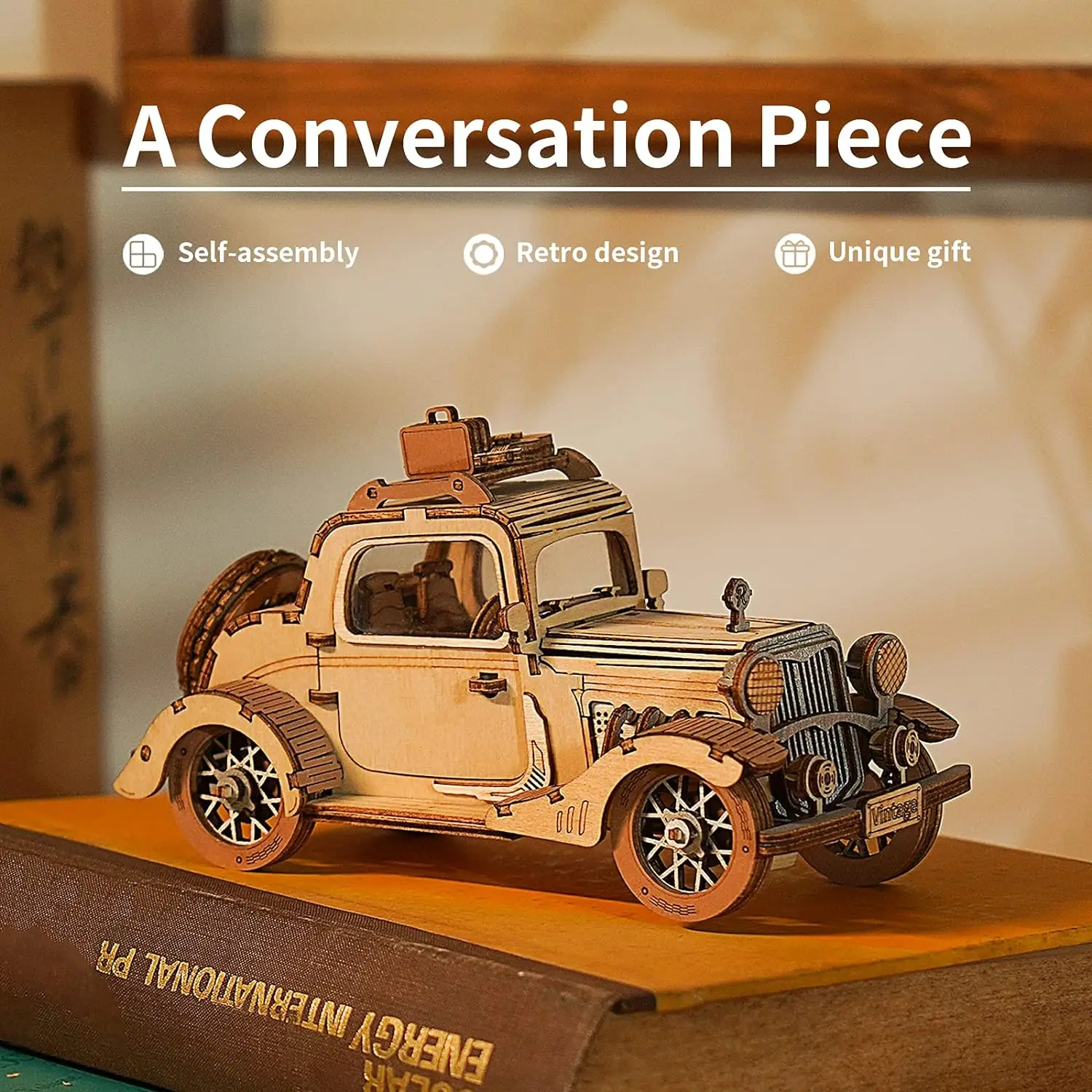 Robotime 3D Wooden Puzzles Car DIY Model Kits to Build Wooden Model Vintage Car Craft Gift for Collection Lover