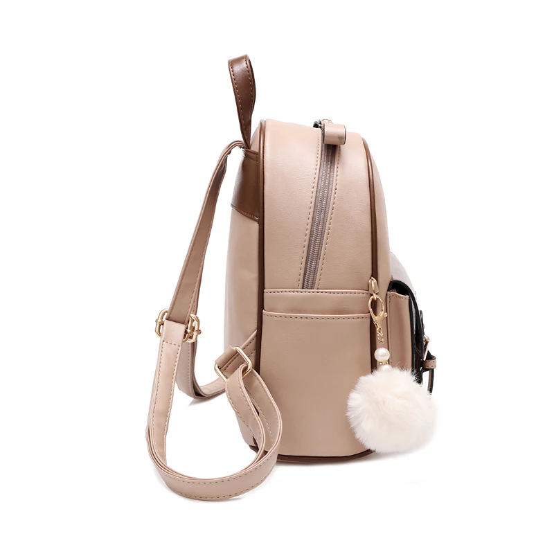 Zaino in rilievo con motivo a cartone animato, borsa per libri Colorblock di moda con decorazioni a sfera in peluche per le donne