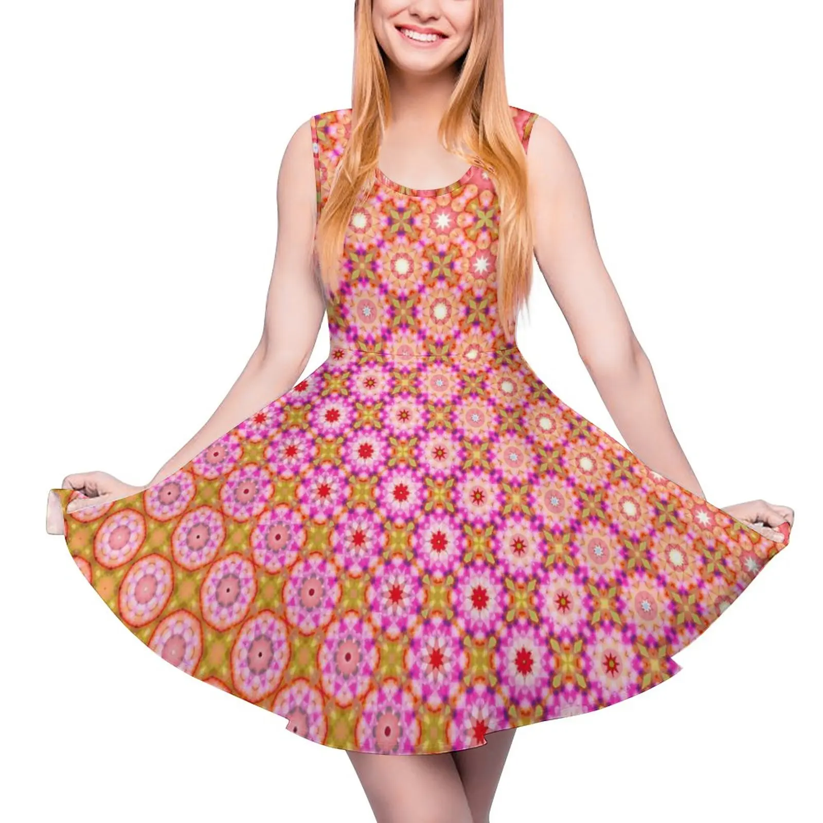 

Psychedelic Mandala Dress Vintage Print Kawaii Dresses Sleeveless Casual Skate Dress Female Custom Vestidos Gift Idea