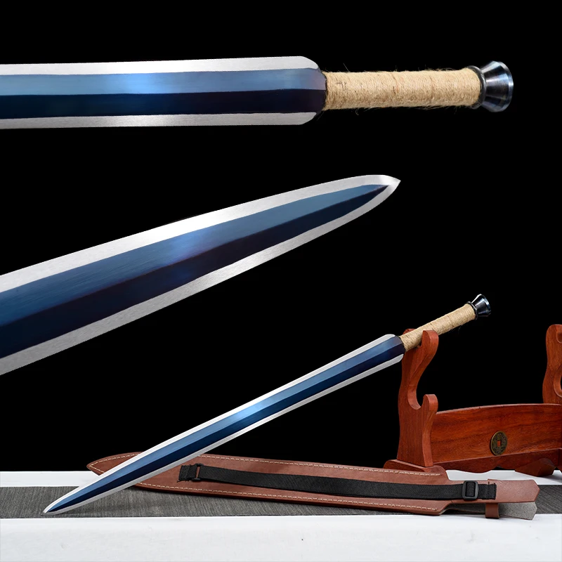 

Blue Sword With PU Sheath Simple Replica Swords Full Tang Art Props High Manganese Steel No Sharp