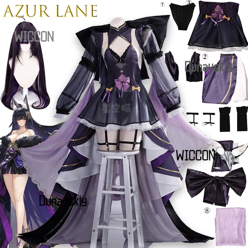 

Azur Lane Musashi сексуальный женский костюм для косплея, парик, темно-фиолетовое платье Лолиты, накидка, готический Jirai Kei, Хэллоуин, Рождество, карнавал