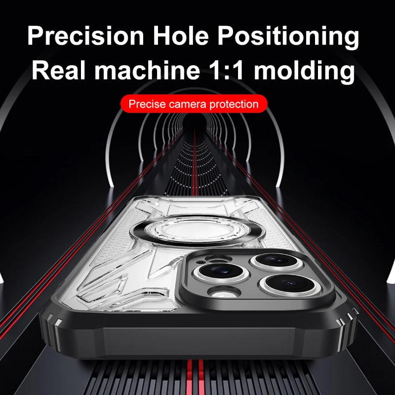 สําหรับMagsafeแม่เหล็กสีทึบสี่มุมAnti Dropเคสโทรศัพท์โปร่งใสสําหรับiPhone 17 Pro Max Air 15 11 12 13 16 Pro Max E