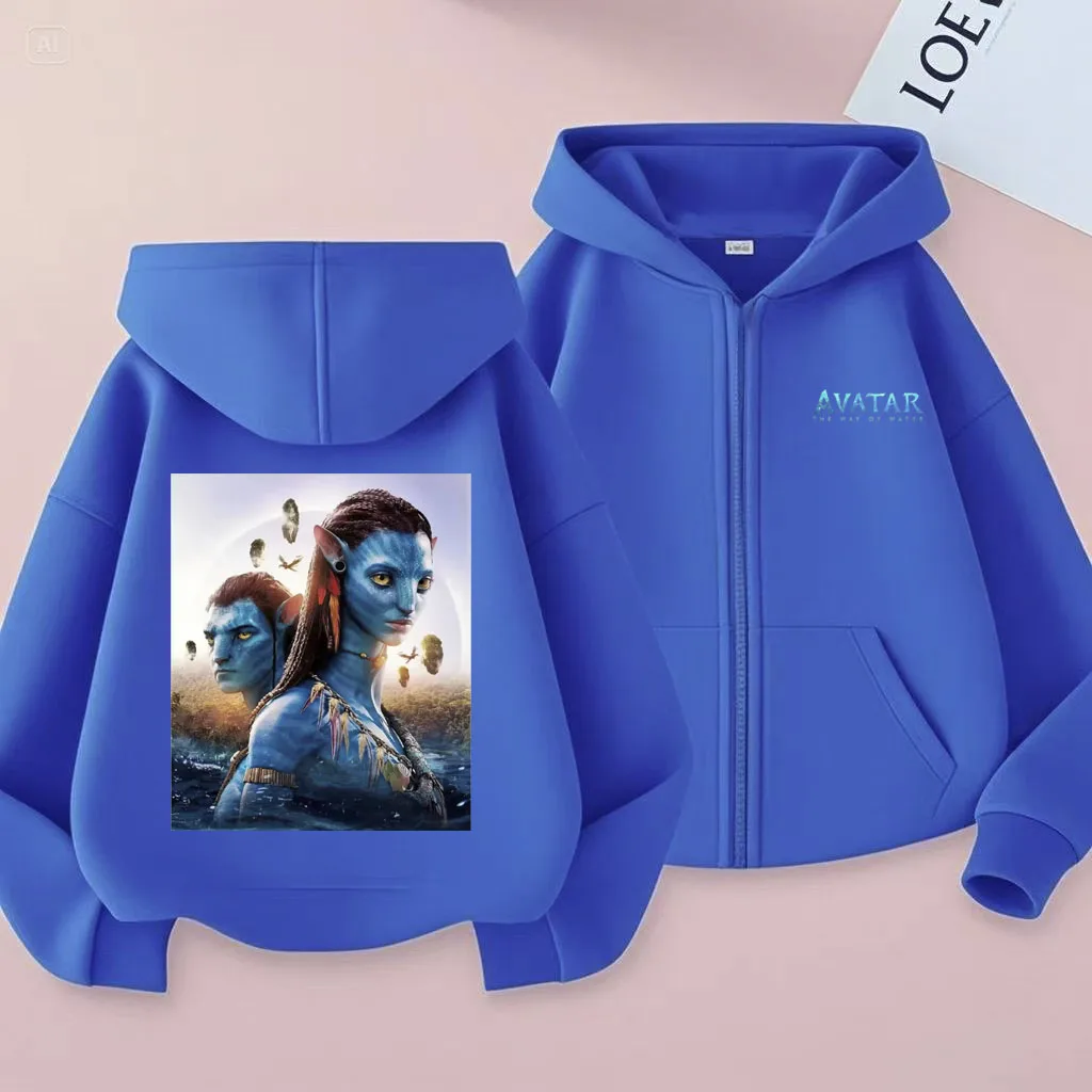 Avatar Print Pattern Kids Hooded Sweatshirt Cardigan Fashion Item For Boys and Girls Aged 2-12 Spring and Autumn Casual Top