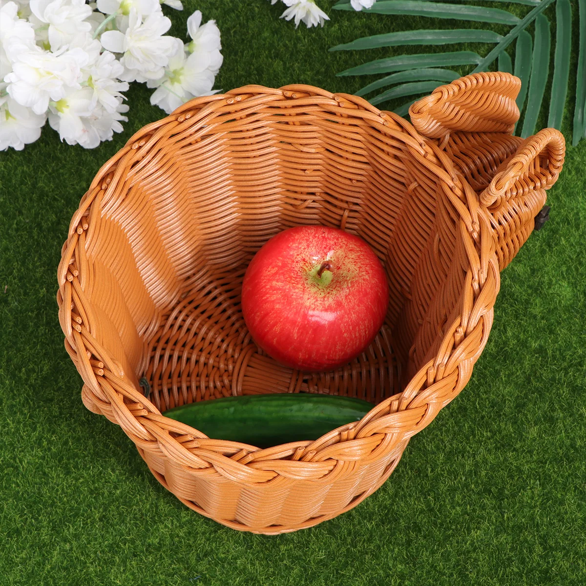

1pc Creative Handwoven Snack Basket Bunny Shape Storage Organizer For Home Restaurant Fruit Container Desktop Holder Gift Light
