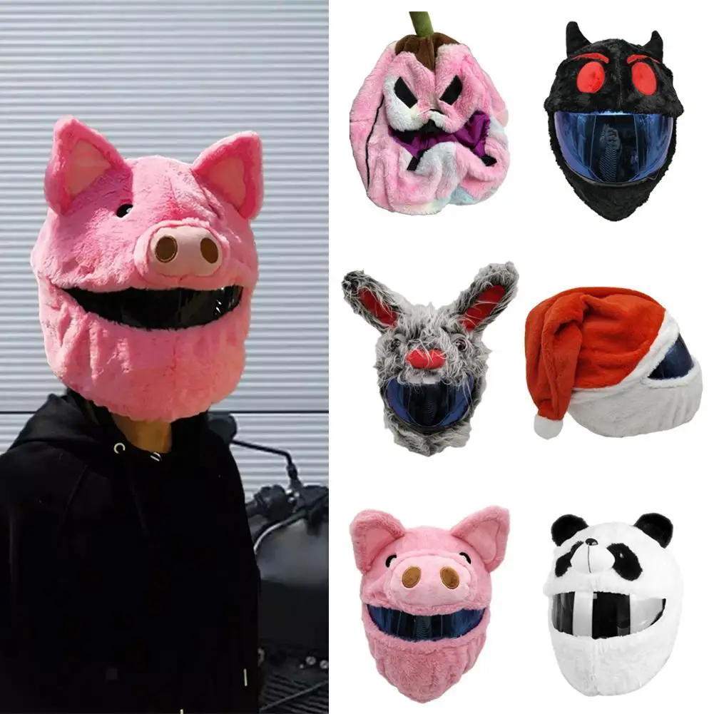 Helmet Protection Headgear Cover Cartoon Fluffy Plush Set For Motorcycle Full-Face Protective Case Motorbike Safety Trendy