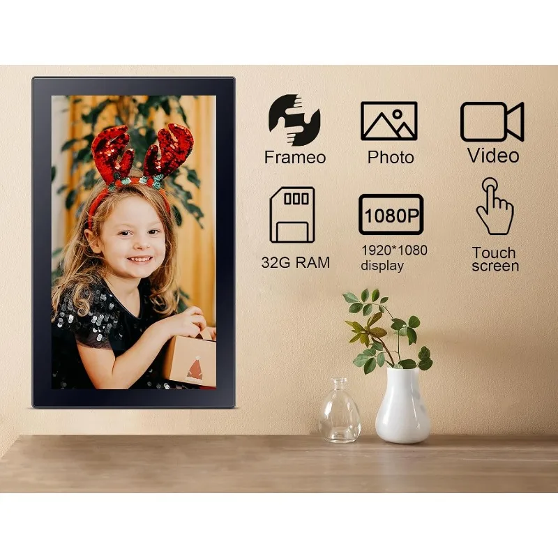 Equipped with 1080P IPS touch screen HD display, 21.5-inch large digital photo frame, 32GB WiFi photo frame