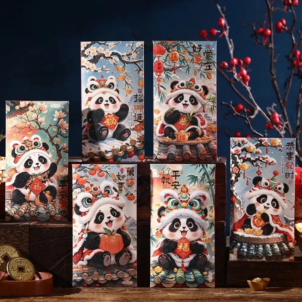 6 pçs estilo chinês ano novo envelopes vermelhos tradicional hongbao bom sorte pacotes vermelhos bênção panda deus da riqueza saco de dinheiro