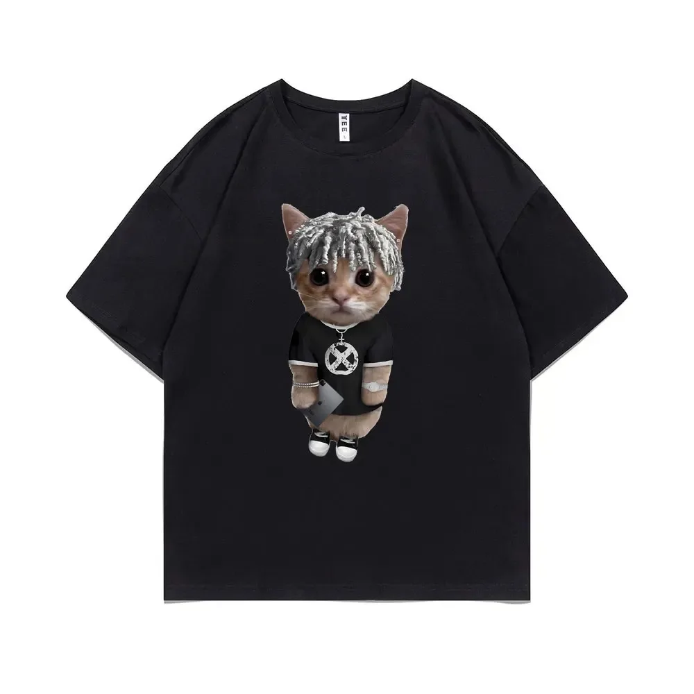 Rapper Ken Carson Kitty Print T Shirt Regular Men Hip Hop Loose Tshirt Male Fashion Cotton Street Tees Parent-child outfit