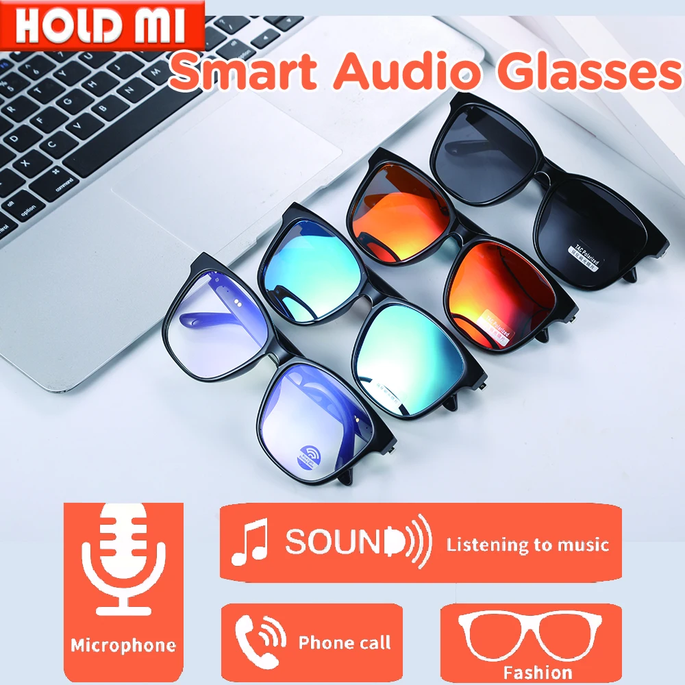 

GS08 Smart Glasses Blue Light Filtering Polarized Sunglass 2in1 Lenses Audio Built-in Mic Speakers Ai Voice Assistant Men Women