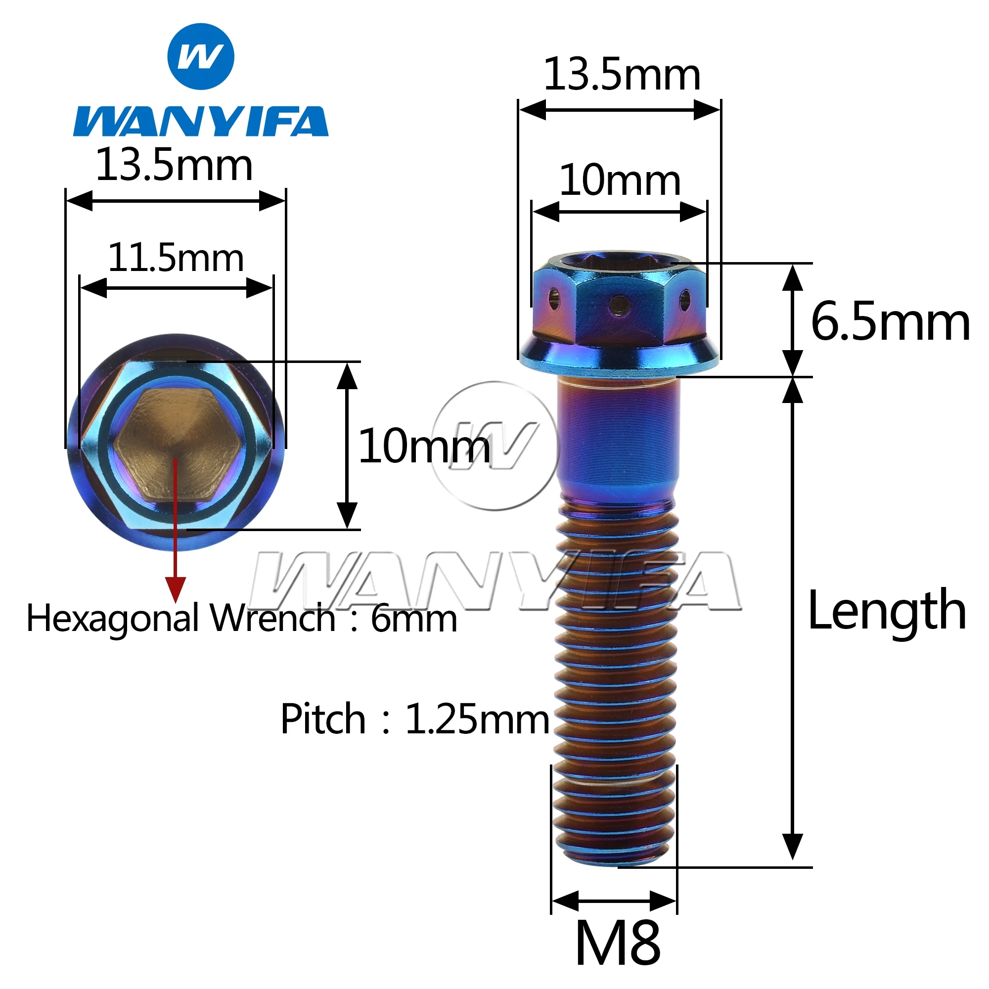 Wanyifa Titanium Bolt M8x15/20/25/30/35/40/45/50/55mm Flange Inner Hexagon Head Screws for Motorcycle Brake Calipers 4/10pcs