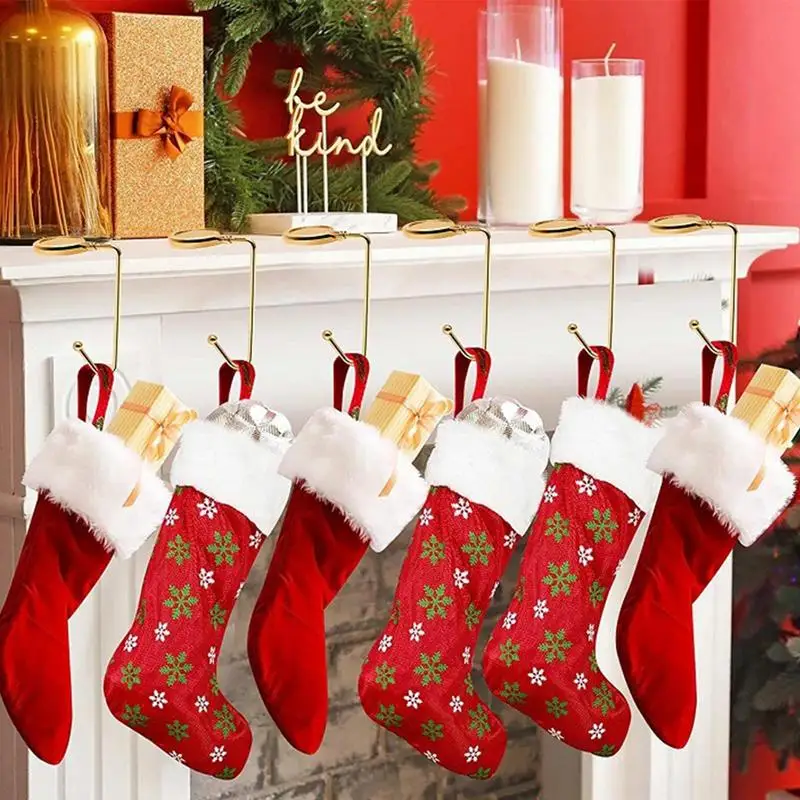 Christmas Stocking Holder 6X Fireplace Stocking Hangers Mantle Hanger Non-Slip Metal Grips Hangable Hooks for Fireplace Home