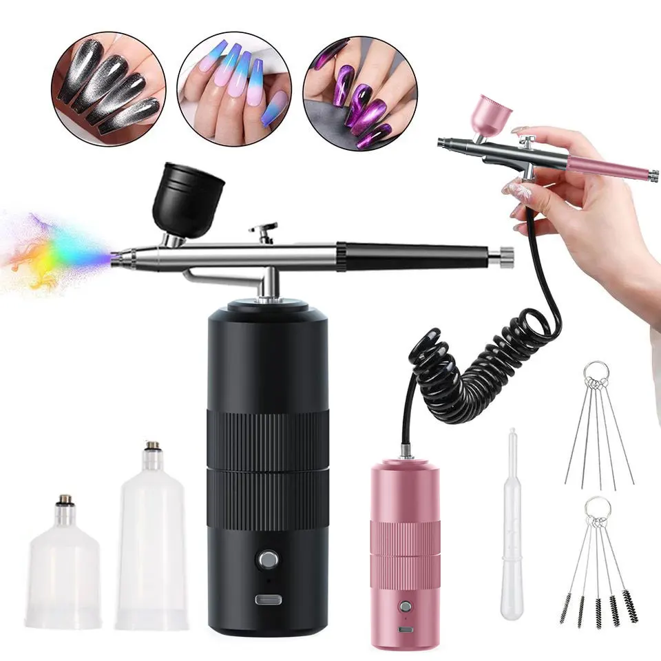 Aérographe pour ongles avec compresseur, brosse à Air Portable avec compresseur pour Nail Art, peinture de gâteaux, artisanat, aérographe pour Nail Art