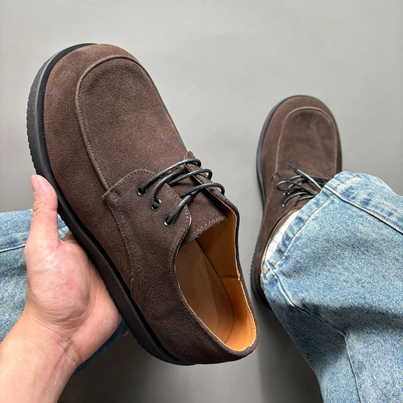

Trendy Thick Bottom Shoes Casual Leisure Work Shoes Business Retro Men's Shoes round Head Heightening British Style