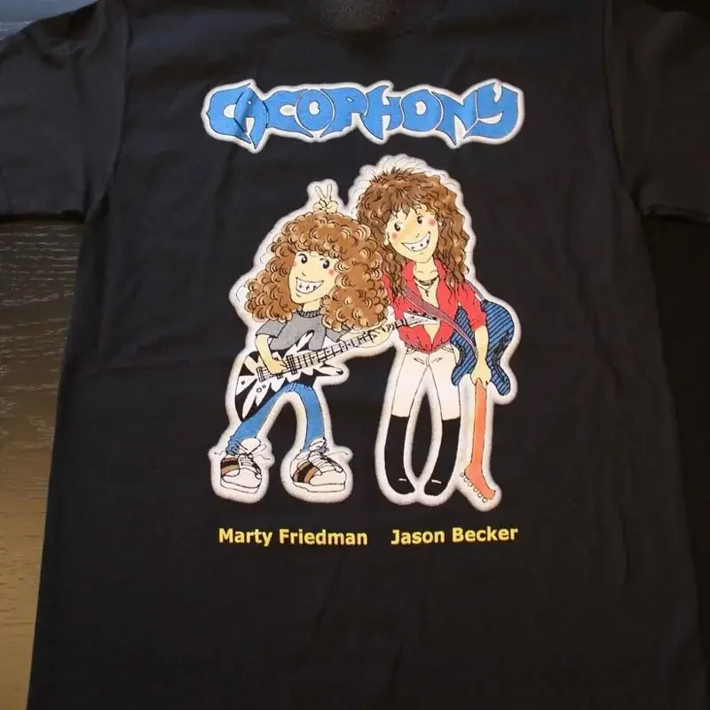 Camiseta vintage de tamaño completo de algodón negro de Jason Becker Marty Friedman Cacophony