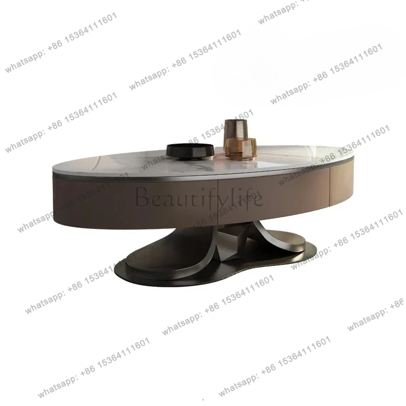 

Italian light luxury oval slate designer home living room art modern simple coffee table