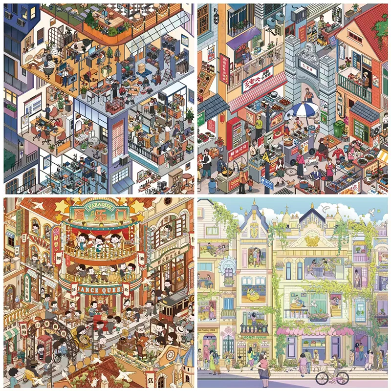 Kawaii 3D Street View Storage Stacking Miniature Scene Stickers DIY Scrapbook Album Decoration Fun Stress Relief Stickers
