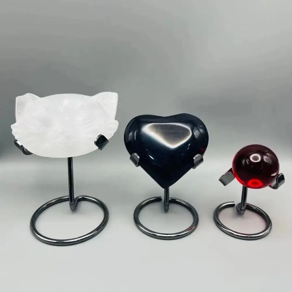 Metal Base Love Chip Bracket Simple Style Silver/Golden/Black Crystal Specimen Display Holder Decorative