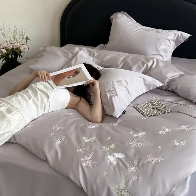 100S Xinjiang Long Staple Cotton Bedding Set Embroidered 100% Cotton Duvet Cover Sheet Pillowcase Set Soft Breathable All Season