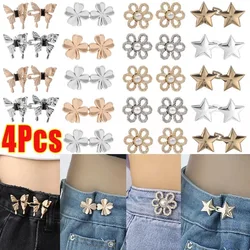 Bowknot Tighten Waist Button Flower Star Shaped Adjustable Jean Waist Buckle No Sew Snap for Pants Reusable Jeans Attacher Pins