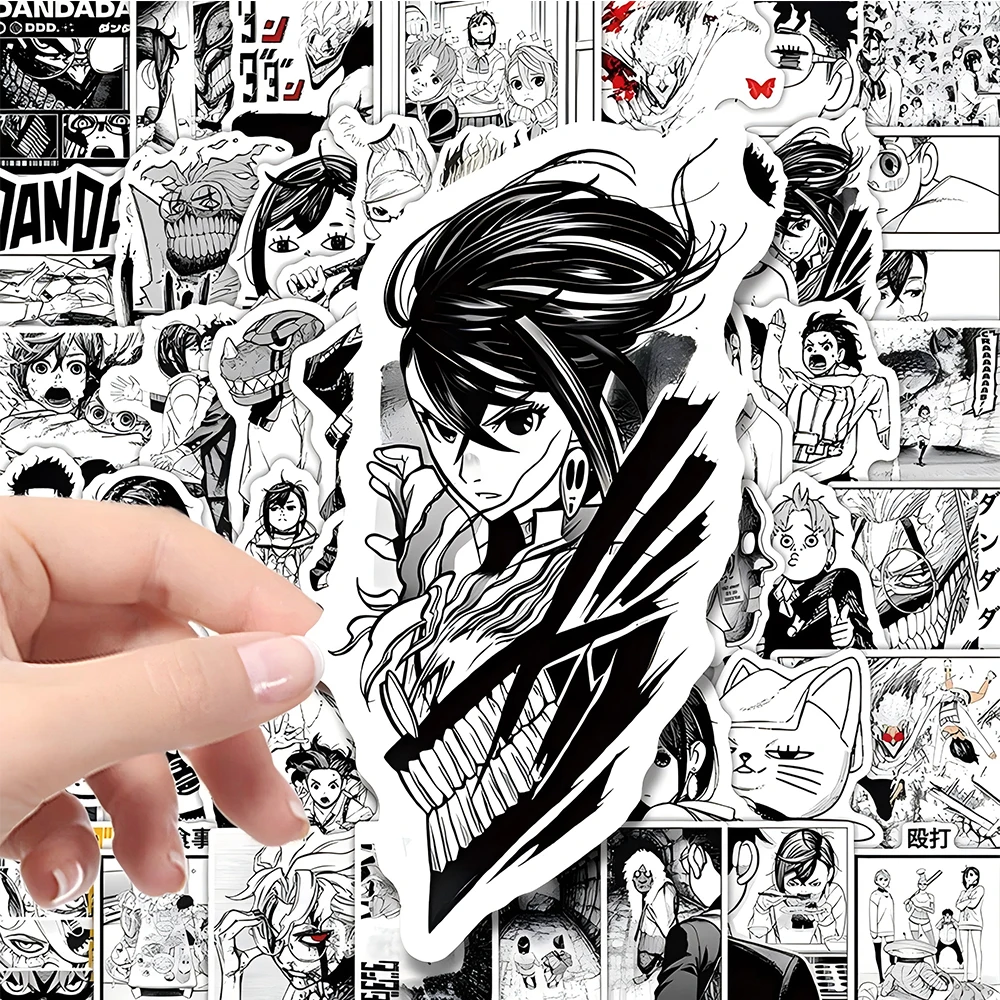 10/30/50 قطعة كول أسود أبيض DANDADAN أنيمي ملصقات الكرتون ملصق الاطفال لعبة Skateboard بها بنفسك سكيت الهاتف المحمول الكلاسيكية مانغا الشارات #4