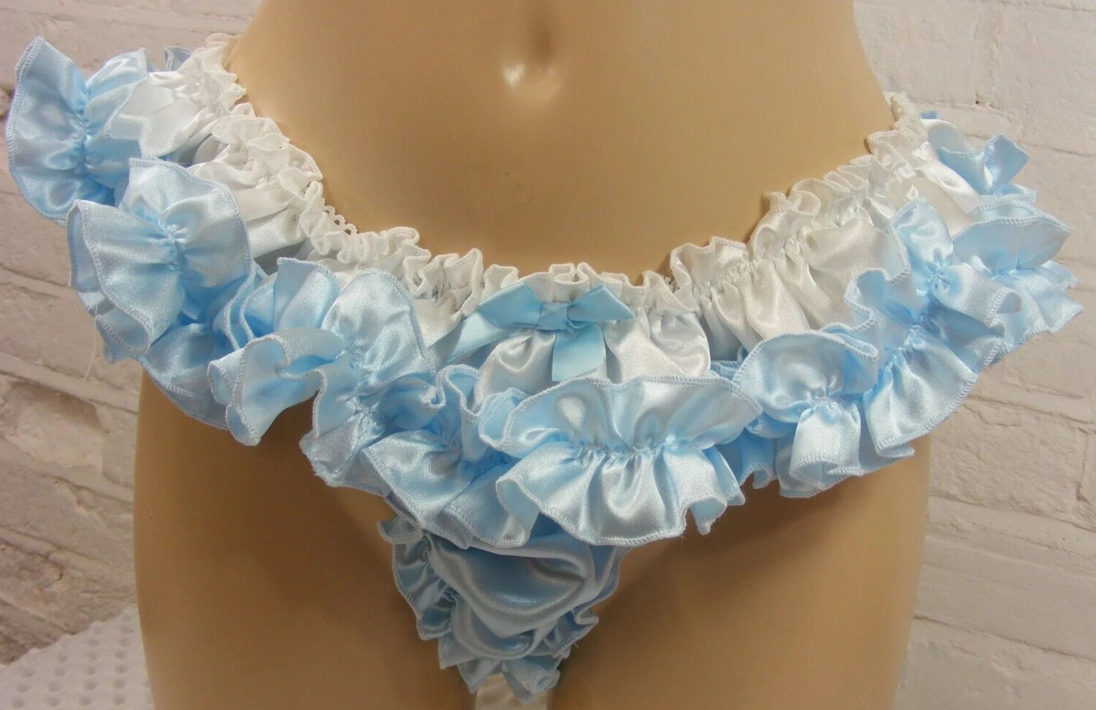 Hot Adult Giant Baby Sexy Girl Blue Thin Satin Sissy Dress Lining Maid Thong Role-playing Gothic Customization