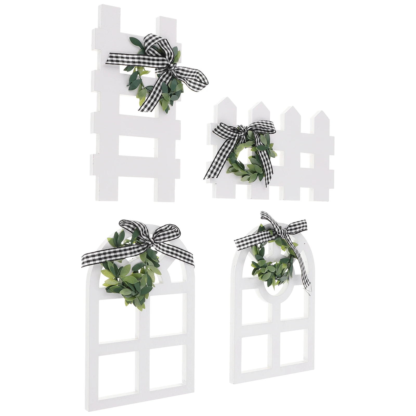 

4Pcs Farmhouse Wooden Window Sign Arch Decor Yearly Use Christmas Wall Hanging Decoration Eucalyptus Wreath