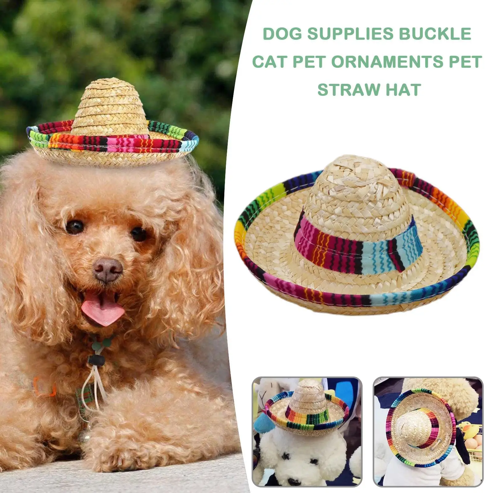 มินิเครื่องแต่งกายสุนัข Sombrero สัตว์เลี้ยงหมวกสัตว์เลี้ยงหมวกสุนัขเม็กซิกันฟางที่มีสีสัน Sombrero เครื่องประดับสัตว์เลี้ยงฟาง Z5b0