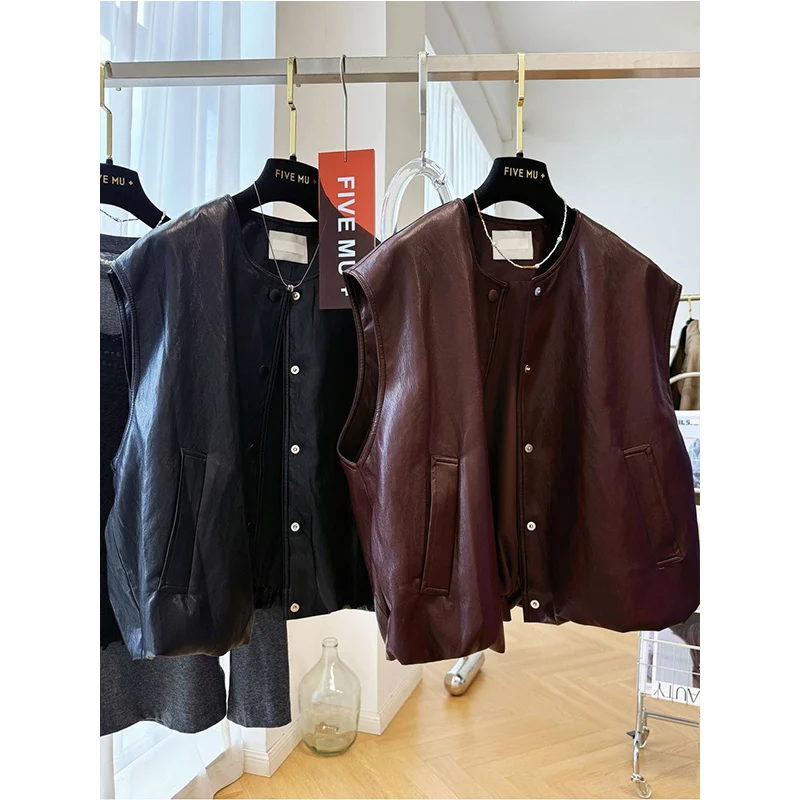 

Осень-зима 202, новое винтажное однотонное пальто без рукавов с круглым вырезом и пуговицами, женский повседневный корейский кардиган с карманами, женская футболка