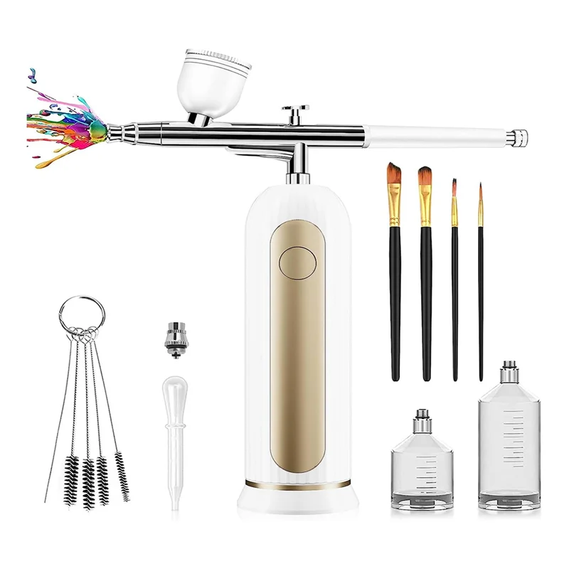 

-A02R Rechargeable Cordless With Compressor - Portable Handheld Automatic Airbrush Set For Painting Cake Decorating Nail