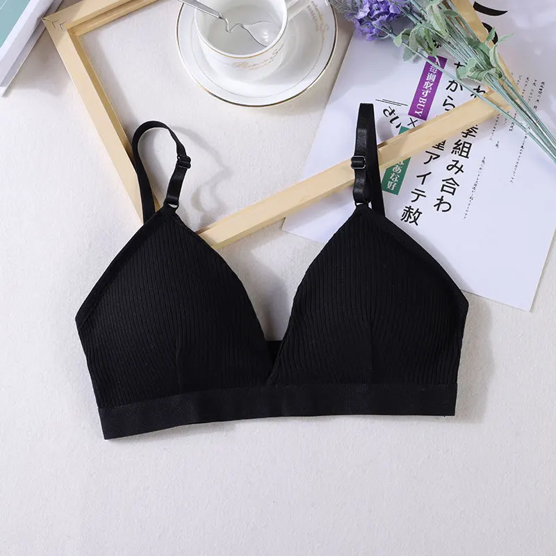 Cotton Seamless Bras For Women Non-Wire Bras Solid Push Up Brassiere V-neck Underwear Thin Pad Cup Soft Female Intimates