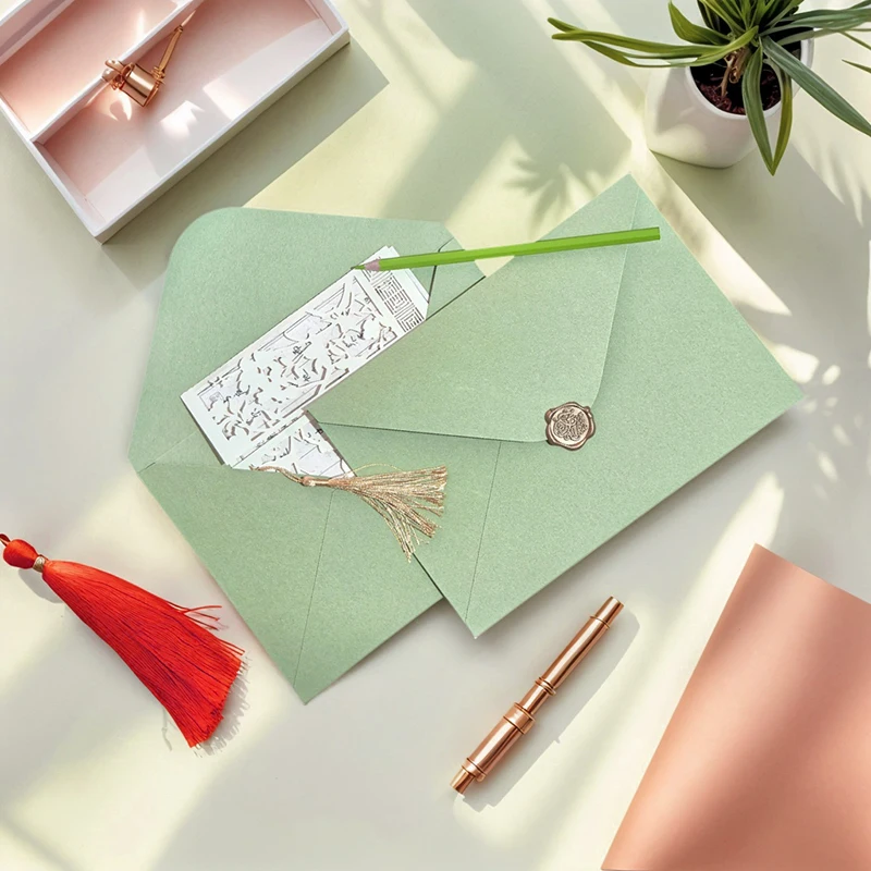 30pcs/lot 23x16.2cm Green Envelopes for Wedding Invitations Business High-grade 250g Paper Stationery Supplies Storage Bag