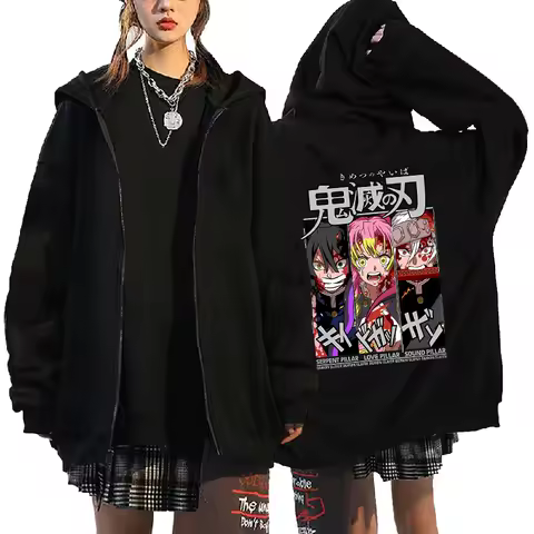 Anime Demon Slayer Kanroji Mitsuri And Iguro Obanai Printed Hooded Men Women Kimetsu No Yaiba Sweatshirt Harajuku Streetwear