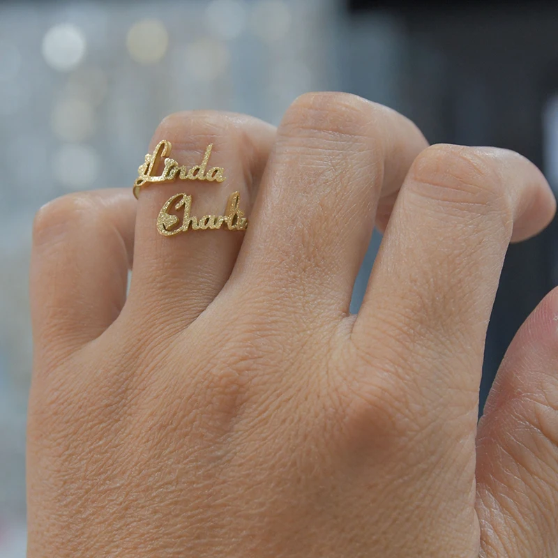 Auxauxme Custom Frosted Names Ring for Women Stainless Steel Personalized Letters Logo Adjustable Open Ring Party Jewelry Gifts