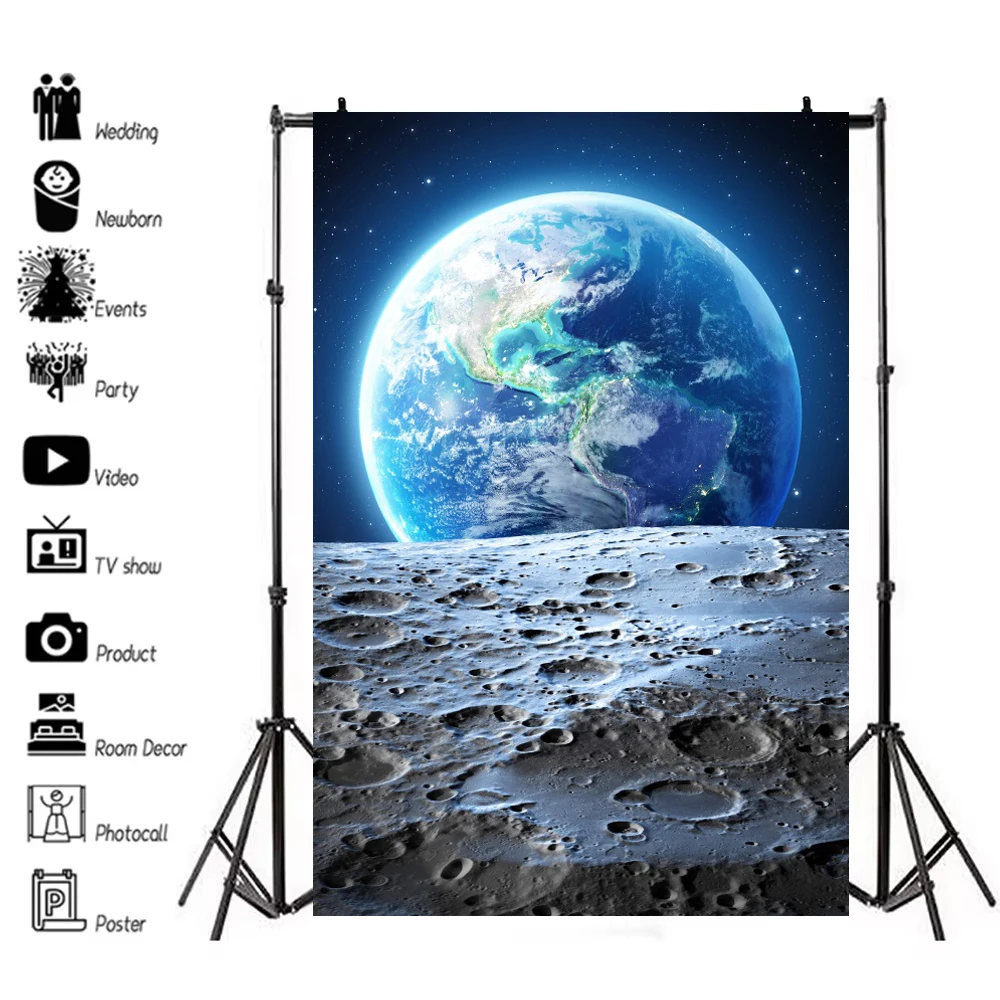 Astronaut Moon Space Photography Backdrop for Baby Children Portrait Birthday Party Photo Background Photoshoot Photozone Props
