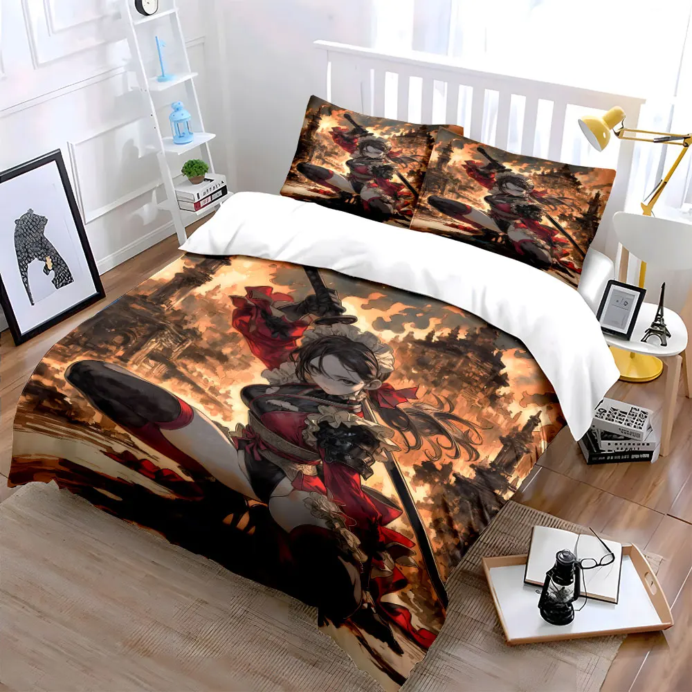 Swordswoman Amidst Flames Print Bedding Set 1 Duvet Cover 2 Pillowcases for Adult and Children Luxury Gift Full Size