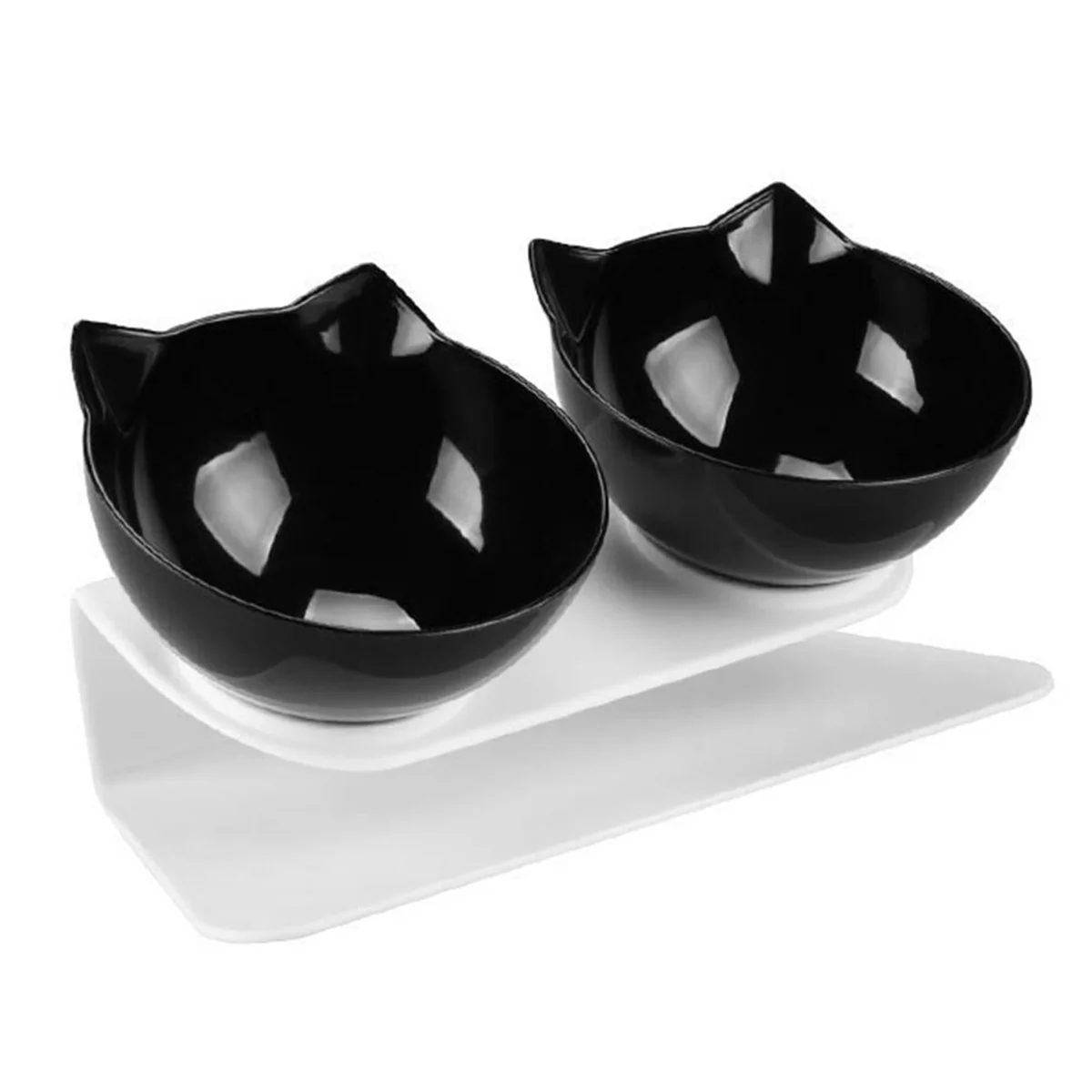 Anti-Slip Double Layer Cat Bowl and Dog Bowl with Stand Pet Feeding Water Bowl Pet Bowl Feeder Black