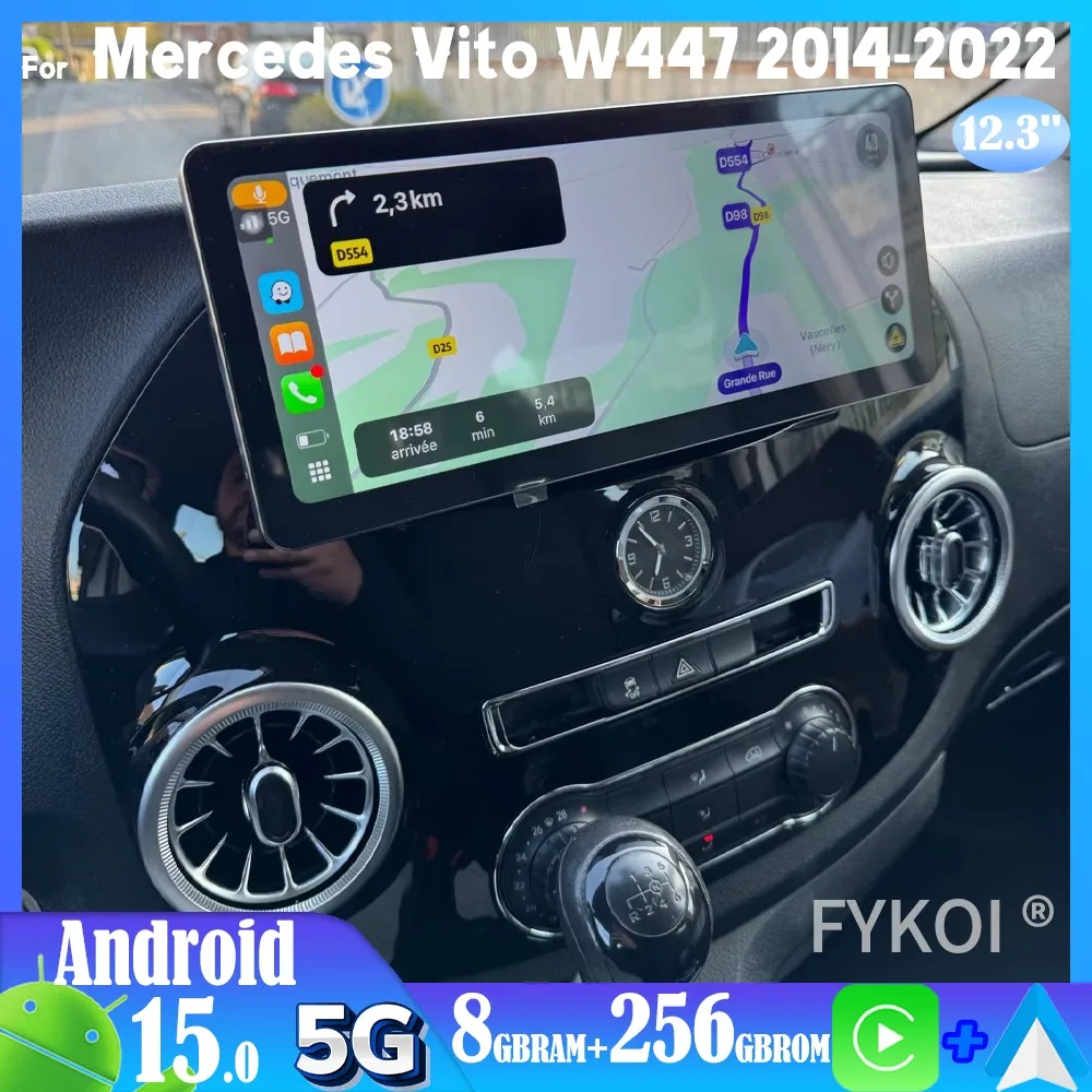 

12.3 Inch Android 15 For Mercedes Vito W447 2014-2022 Car Radio Multimedia Video Player Carplay Auto Screen 4G GPS FM Head Unit