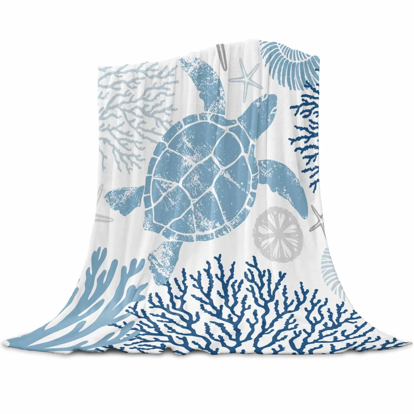 

Marine Life Ocean Turtle Luxury Throw Flannel Machine-washable Blankets for Sofa Couch and Bed