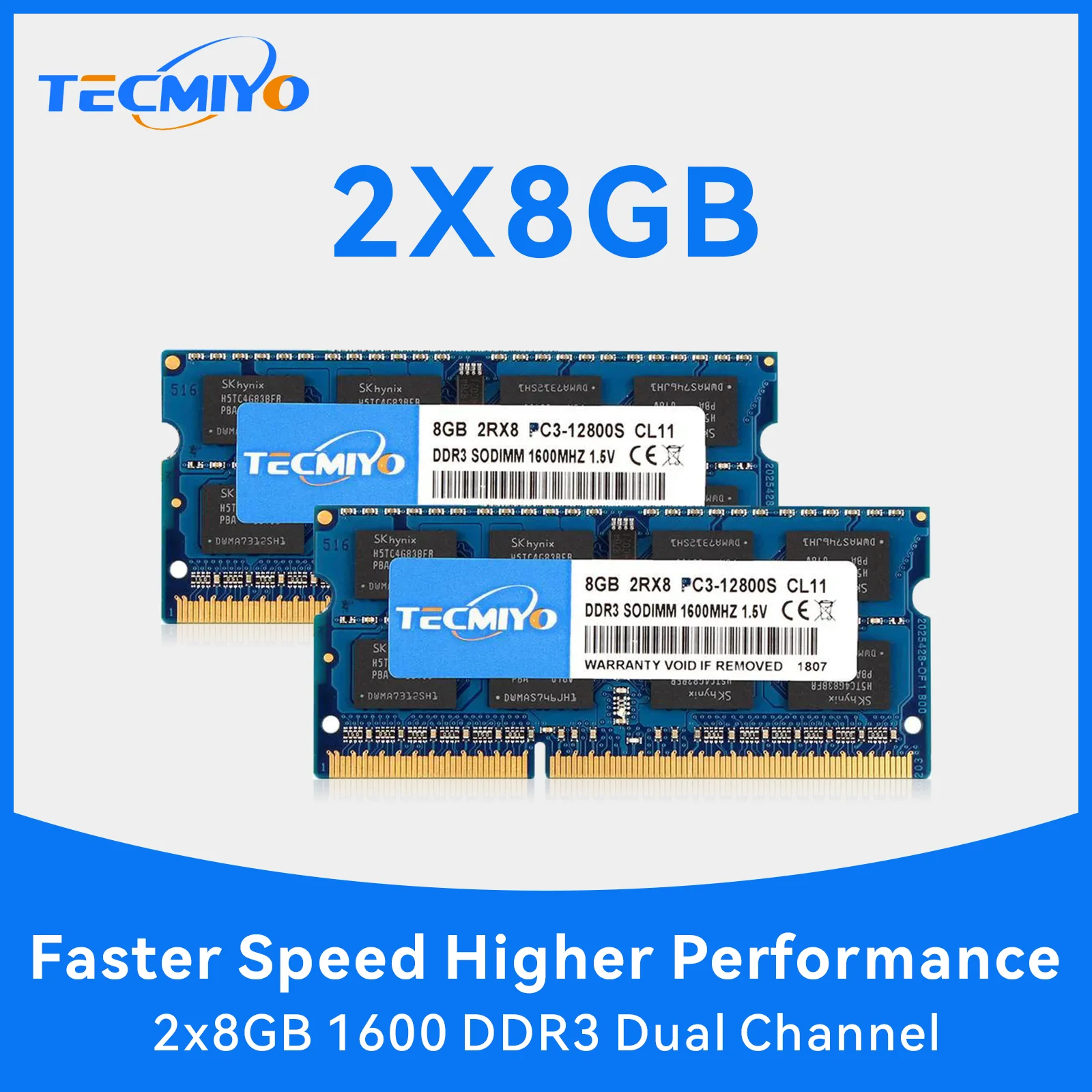 TECMIYO 2X8GB DDR3 1600MHz SODIMM оперативная память для ноутбука DDR3 8GB 1600MHz SODIMM 1,5 V PC3-12800S Non-ECC - Blue