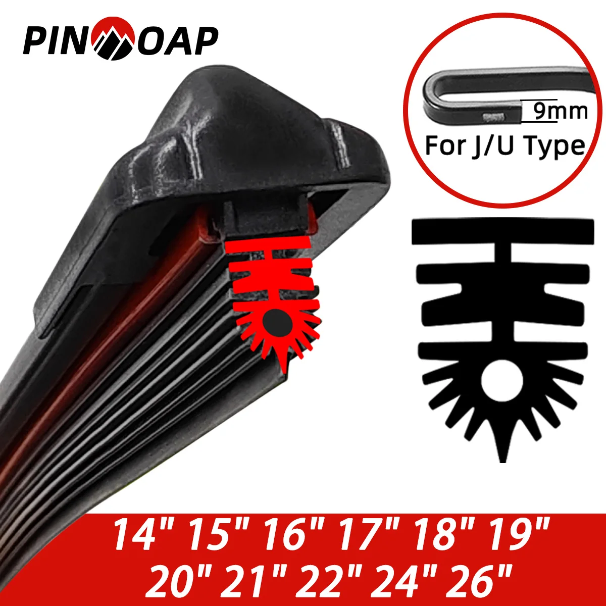 جديد 11 طبقة شريط مطاطي ممسحة شفرة عالمية J/U على شكل 14 "15" 16 "17" 18 "19" 20 "21" 22 "24" 26 "ملحقات فرشاة شفرة ممسحة السيارة #1