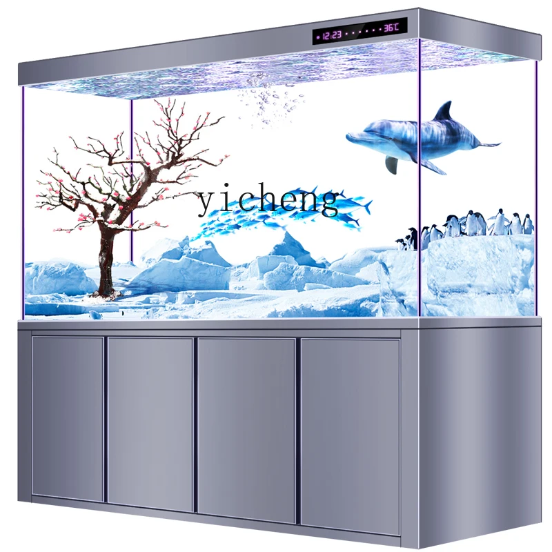 

ZC Fish Tank Living Room Large Office Floor Aquarium Bottom Filter Super White Glass Screen Hallway Partition Dragon Fish Tank