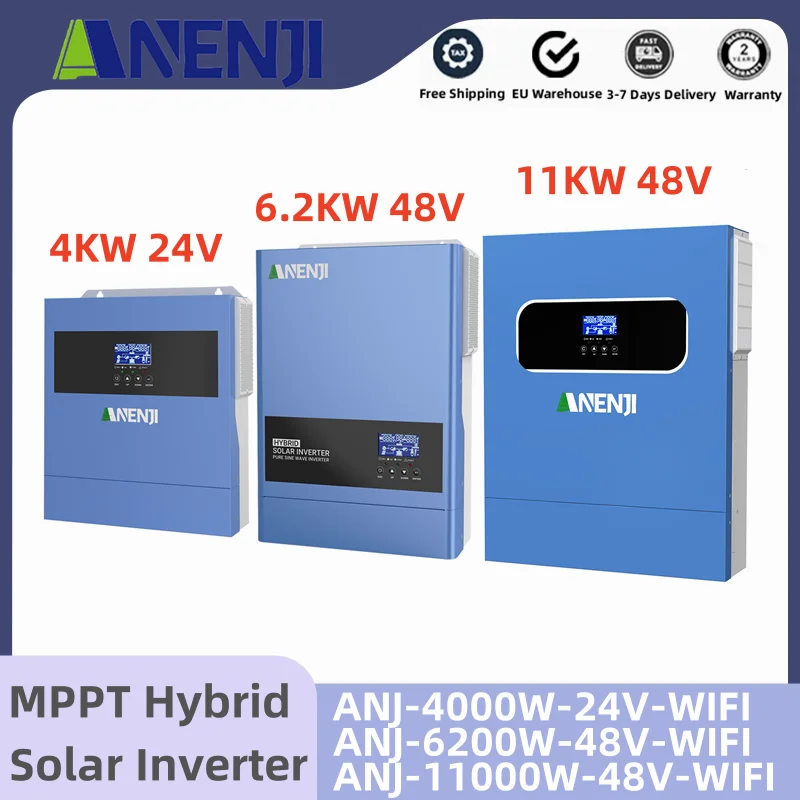 11KW 6.2KW 4KW Solar Inverter 24V 48V Hybrid On Grid Off Grid Inverter MPPT 100A/120A/160A Solar Charge Controller PV 60-500VDC