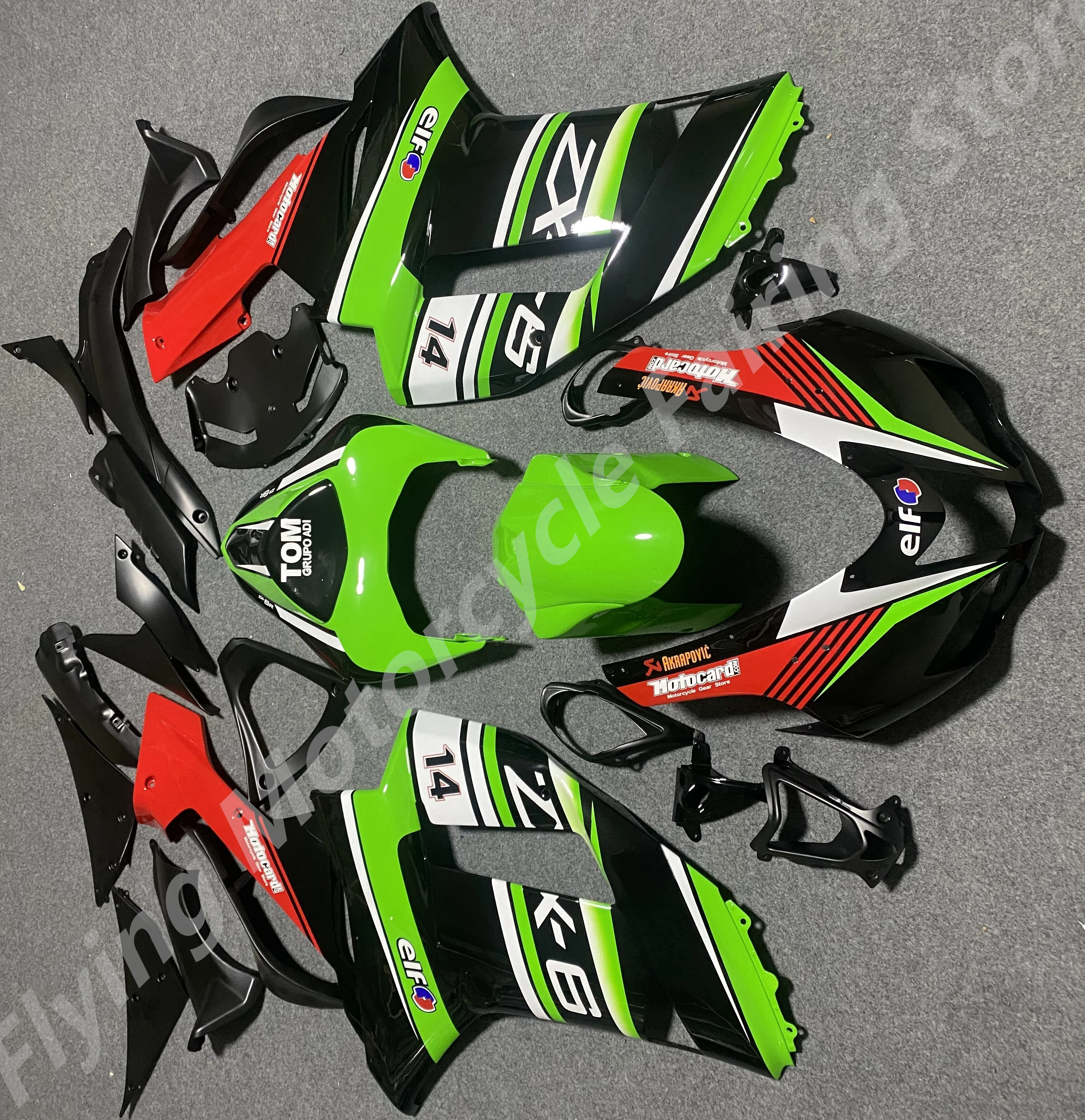 Motorcycle Full Body Fairing kits Suitable For Kawasaki ZX6R 2007 2008 Bright Green red black  fairings ZX6R 07 08