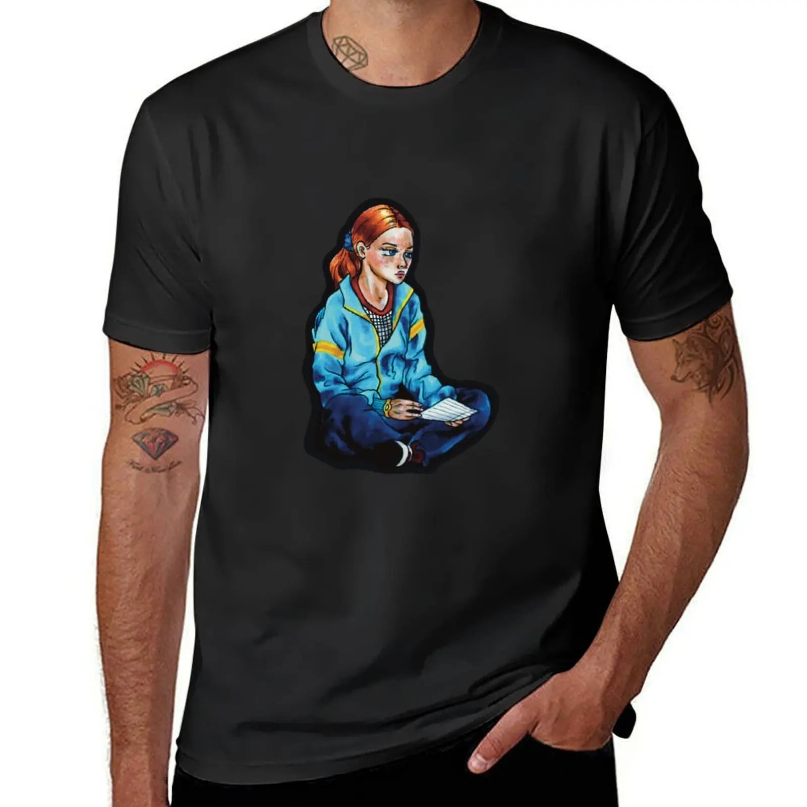 redhead girl sat down max illustration cartoon T-Shirt heavyweights cute tops vintage mens plain t shirts