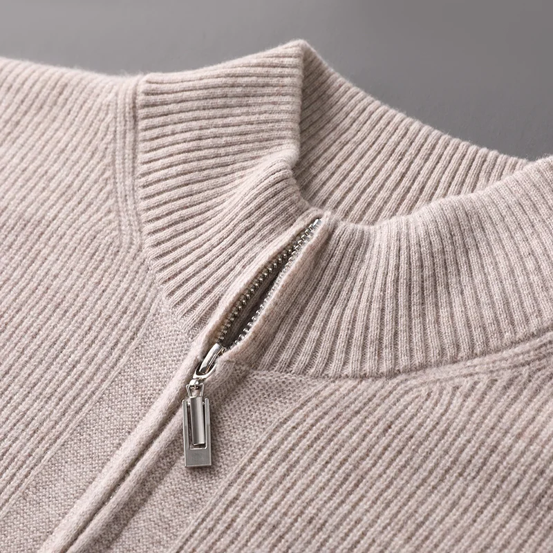 New 100% Pure Wool Knit Cardigan Middle-Aged Stand-up Collar Zip-up Coat Cashmere  Autumn Winter Thick Sweater Men Jacket 2026